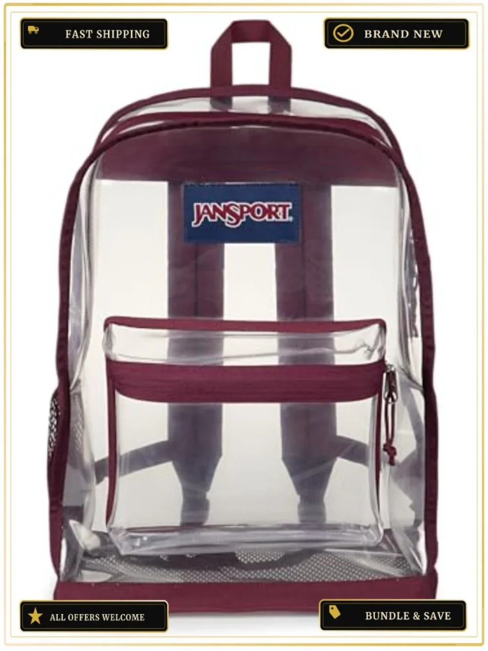 Clear Transparent Backpack 25.5L TPU Stadium Approved Mesh Bottom